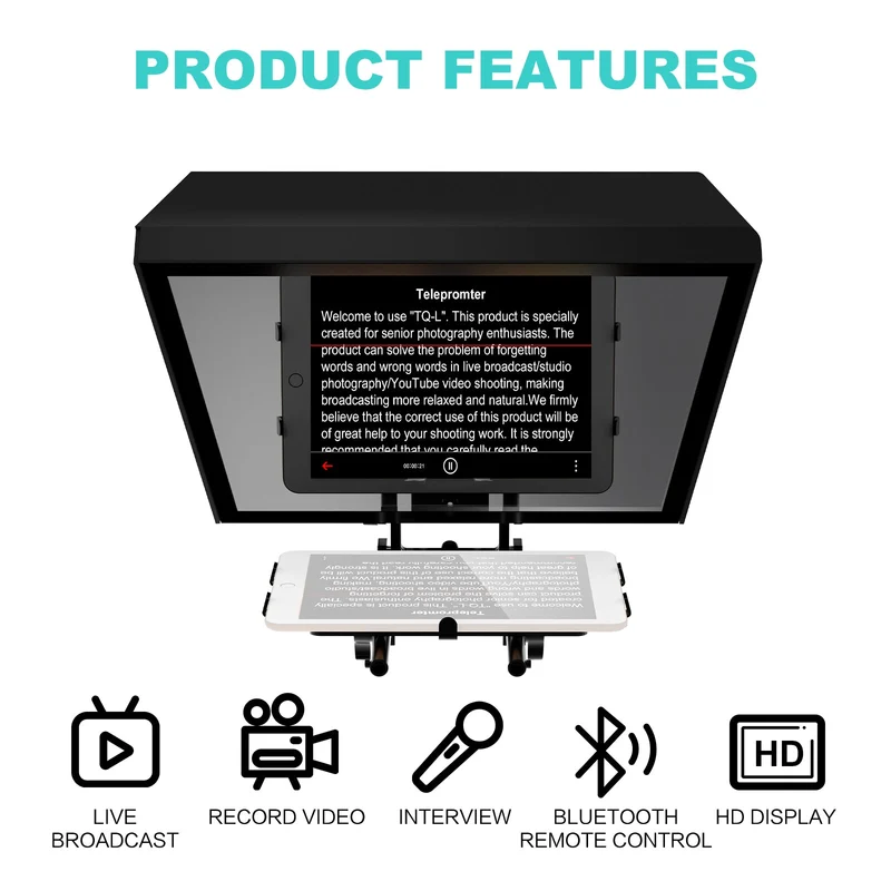 GVM TQ-L Teleprompter for Tablets and Smartphones with Bluetooth Remote and App（Open Box）