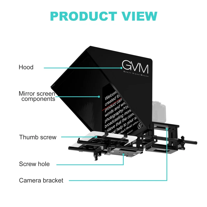 GVM TQ-L Teleprompter for Tablets and Smartphones with Bluetooth Remote and App（Open Box）
