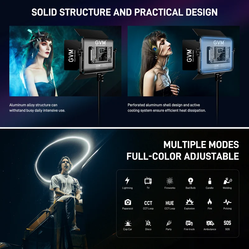GVM 880RS RGB LED Video Light with Lighting Kits 60W Led Panel Light with BT Control 2 Packs Photography Lights for YouTube Studio Video Streaming