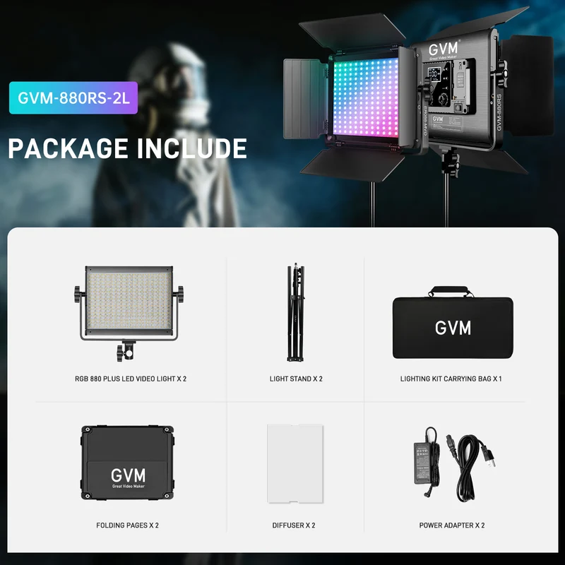 GVM 880RS RGB LED Video Light with Lighting Kits 60W Led Panel Light with BT Control 2 Packs Photography Lights for YouTube Studio Video Streaming