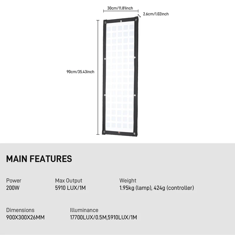 Zip Tile Z200B 200W LED Light Mat Bicolor Modular USB-C Flexible Led Video Light
