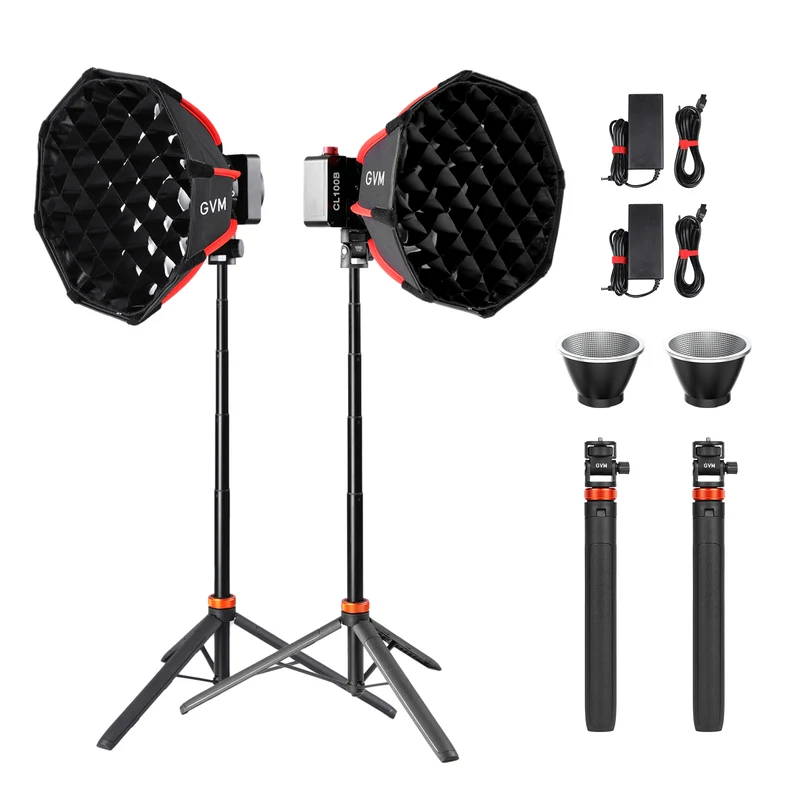 (Open Box) GVM CL100B Portable Bi-Color LED Monolight with Softbox&Tripod(2-Light Kit)
