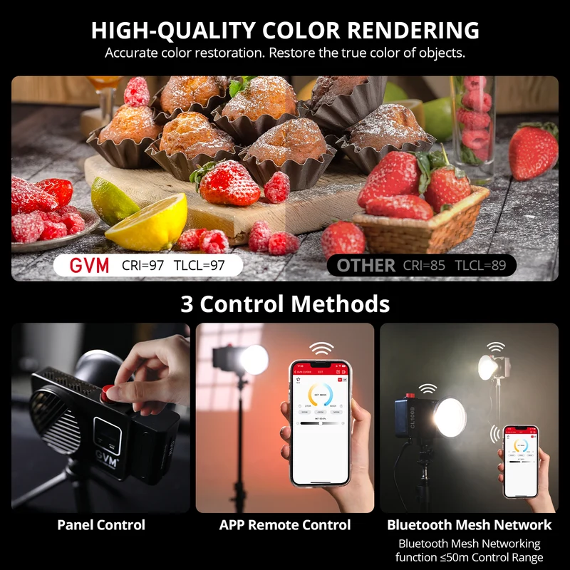 (Open Box) GVM CL100B Portable Bi-Color LED Monolight with Softbox&Tripod(2-Light Kit)