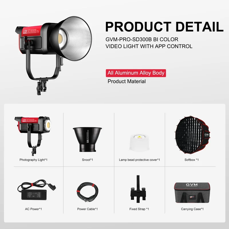 GVM PRO-SD300B 300W Bi-Color Monolight V-mount Mesh Bluetooth(Includes 1 softbox valued at $59)