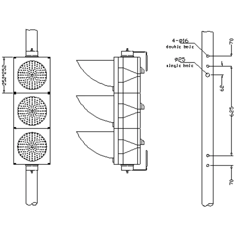 LED Trafiksignal 200 Trippel med Gult Hus Diffusorlins