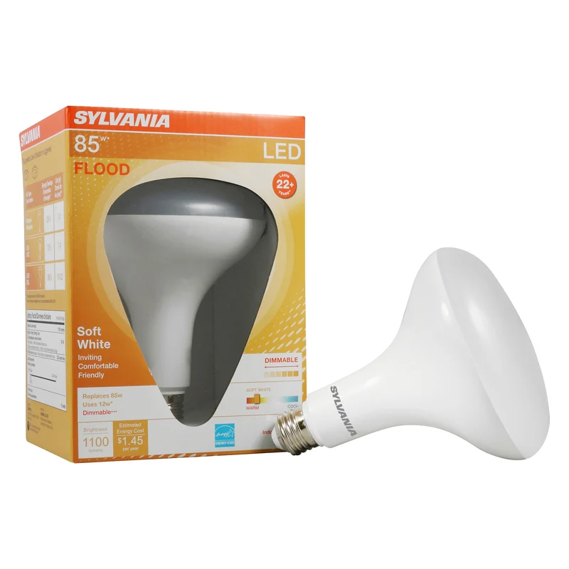 SYLVANIA LED BR40 Flood Light Bulb, 85W = 12W, Dimmable, 22 Year, Frosted, 2700K, Soft White - 1 Pk