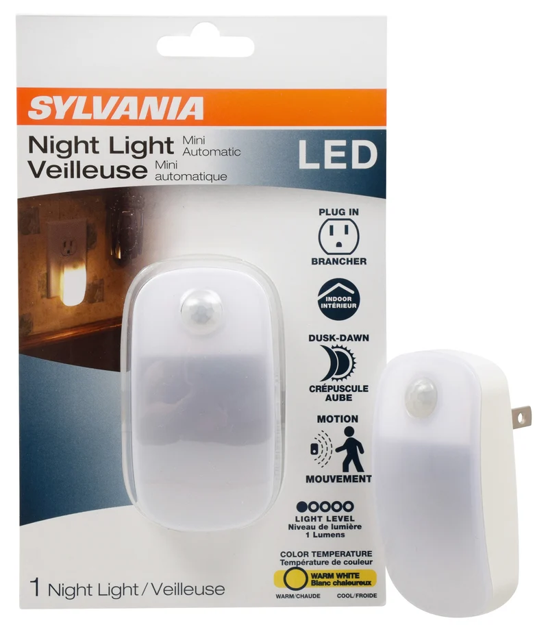SYLVANIA LED Mini Automatic Plug-In Night Light with Sensor, Motion Activated, Dusk to Dawn, Warm White, Plug-In
