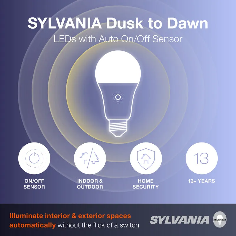 SYLVANIA Dusk to Dawn A21 LED Light Bulb with Auto On/Off Light Sensor, 100W=13W, 1500 Lumens, 5000K, Daylight - 1 PK