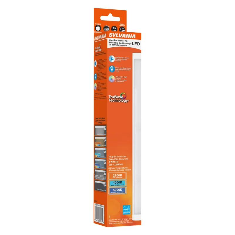 SYLVANIA TruWave Natural Series 3-Way Selectable 12" LED Under Cabinet Light Starter Kit, Soft / Cool / Daylight, Plug-in Adapter - 1 Pack