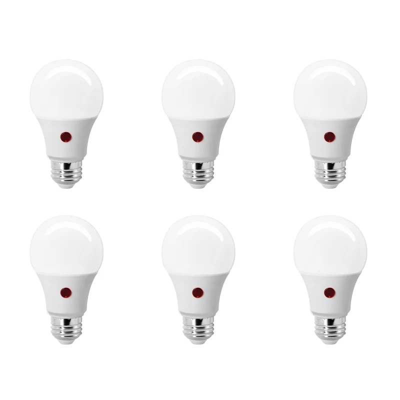 SYLVANIA Dusk to Dawn A19 LED Light Bulb with Auto On/Off Light Sensor, 60W=9W, 800 Lumens, 2700K, Soft White - 6 PK