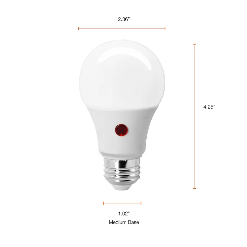 SYLVANIA Dusk to Dawn A19 LED Light Bulb with Auto On/Off Light Sensor, 60W=9W, 800 Lumens, 2700K, Soft White - 6 PK