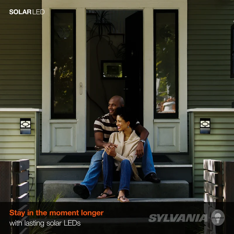 SYLVANIA Solar Wall Light Luminaire with Daylight Sensor, LED and Battery Included, 3000K, Warm White, Black Finish - 2 Pk