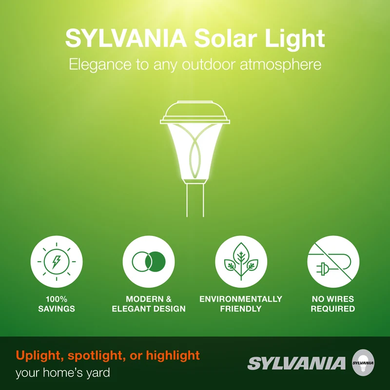 SYLVANIA 14" Solar Décor Path Light with Daylight Sensor, LED, 1 Lumen, 3000K, Warm White, Black Finish - 10 PK