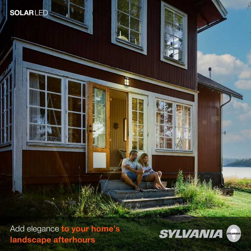 SYLVANIA Solar Wall Mount Square Lantern Light with PIR Sensor, LED and Battery Included, 100 lm, 2700K, Soft White, Silver Finish