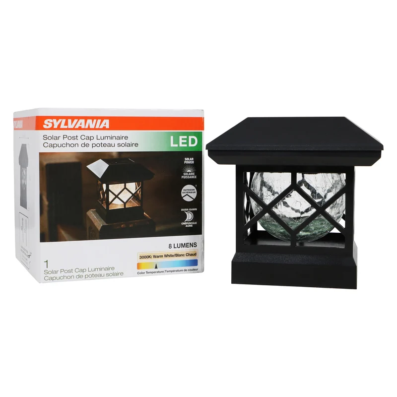 SYLVANIA Solar Fence Top Mount Luminaire with Daylight Sensor, LED and Battery Included, 8 lm, 3000K, Warm White, Black Finish - 1 PK