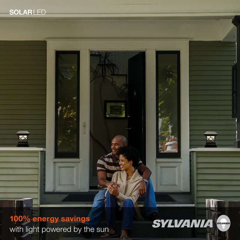 SYLVANIA Solar Fence Top Mount Luminaire with Daylight Sensor, LED and Battery Included, 8 lm, 3000K, Warm White, Black Finish - 1 PK