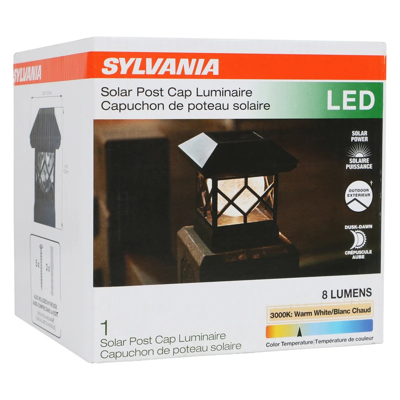 SYLVANIA Solar Fence Top Mount Luminaire with Daylight Sensor, LED and Battery Included, 8 lm, 3000K, Warm White, Black Finish - 1 PK