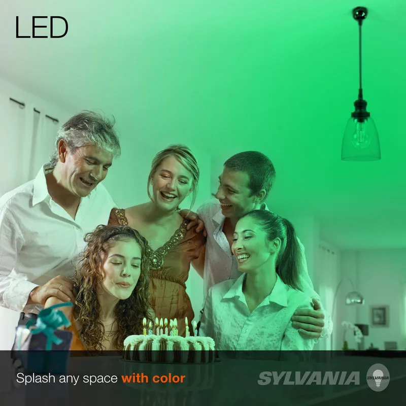 SYLVANIA LED Green Glass Filament A19 Light Bulb, 40W = 4.5W, Dimmable, E26 Medium Base - 6 Pk