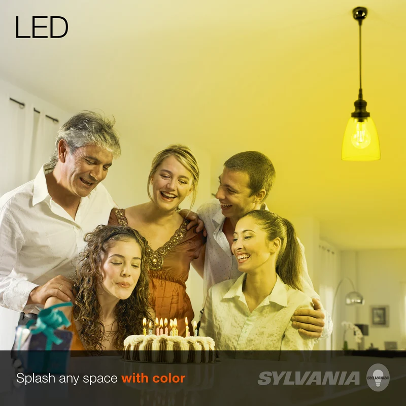 SYLVANIA LED Yellow Glass Filament A19 Light Bulb, 40W = 4.5W, Dimmable, E26 Medium Base - 1Pk