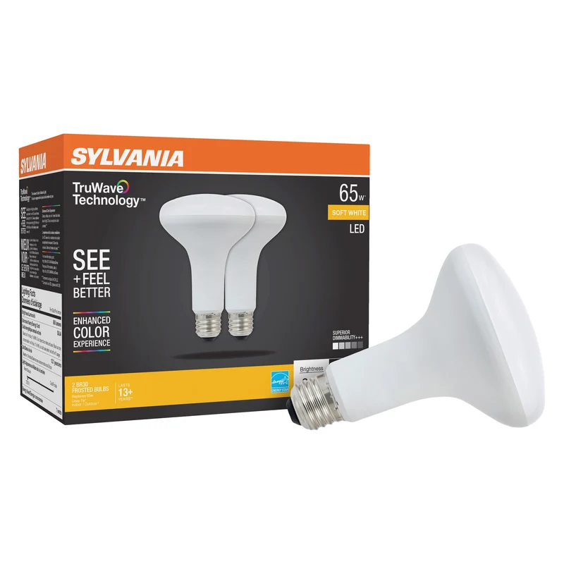 SYLVANIA LED TruWave BR30 Light Bulb, 65W = 7W, Dimmable, Frosted, 2700K, Soft White - 2 PK