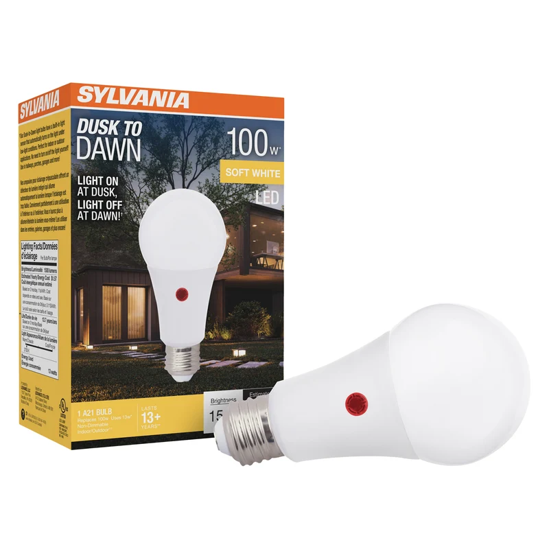 SYLVANIA Dusk to Dawn A21 LED Light Bulb with Auto On/Off Light Sensor, 100W=13W, 1500 Lumens, 2700K, Soft White - 1 PK