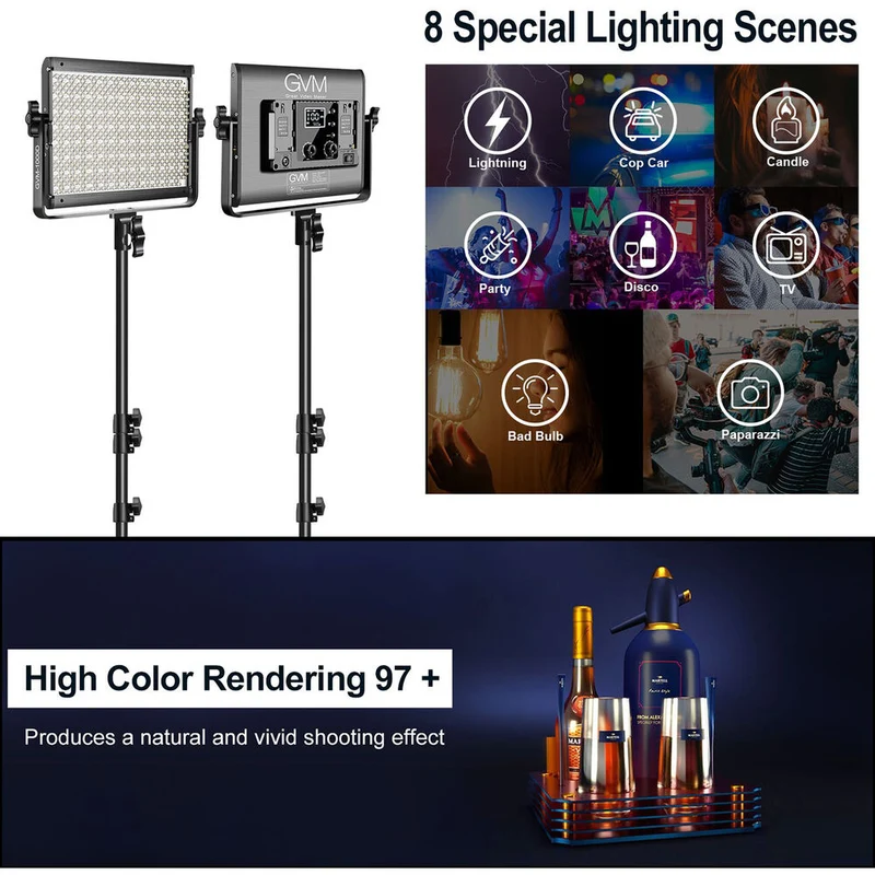 GVM 1000D RGB LED Light Panel (2-Light Kit with Softboxes)