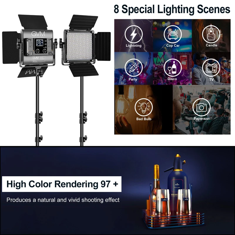 GVM 850D rgb led studio video light kit(2-light kit)