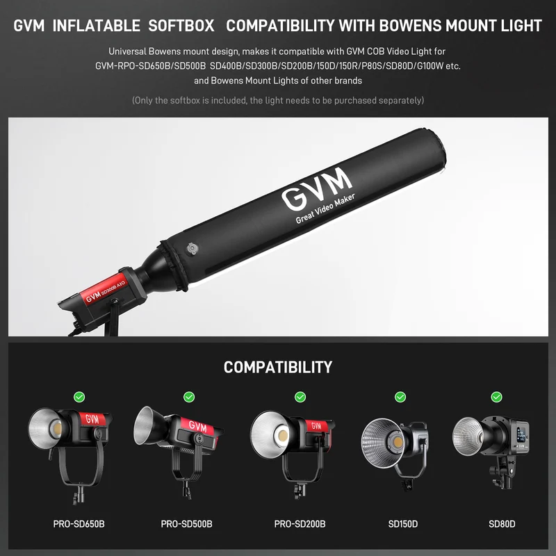 GVM 43"/110cm Inflatable Foldable Air Softbox, Portable Terete Shape Soft Box, Compatible with GVM 200B/ 300B/ 500B /650B and Other Bowens Mount Light for Recording, Portraits