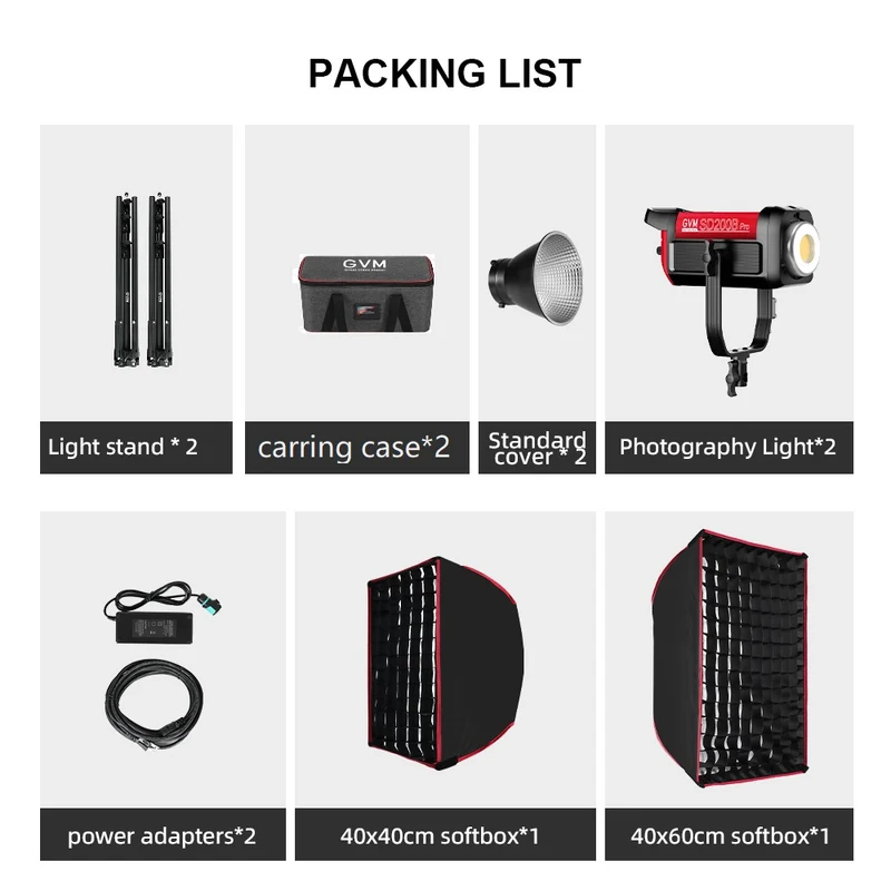 GVM PRO-SD300B 300W Bi-Color Monolight V-mount Mesh Bluetooth with softbox and light stand(2-Lights kit)