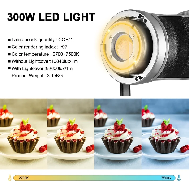 GVM SD300D 300W Bi-Color LED Monolight with softbox and light stand(2-Lights kit)