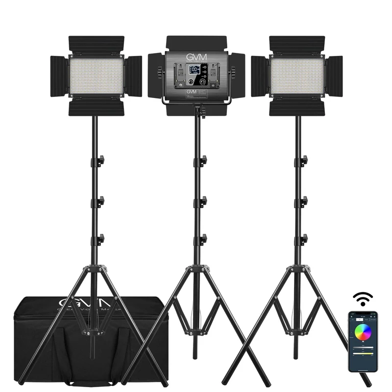 GVM RGB LED Video Light with Lighting Kits, 680RS 50W Led Panel Light with Bluetooth Control, 3 Packs Photography Lighting for YouTube Studio, Video Shooting, Gaming, Streaming, Conference