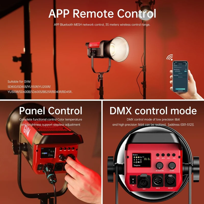 GVM PRO-SD300B 300W Bi-Color Monolight V-mount Mesh Bluetooth with softbox and light stand(2-Lights kit)