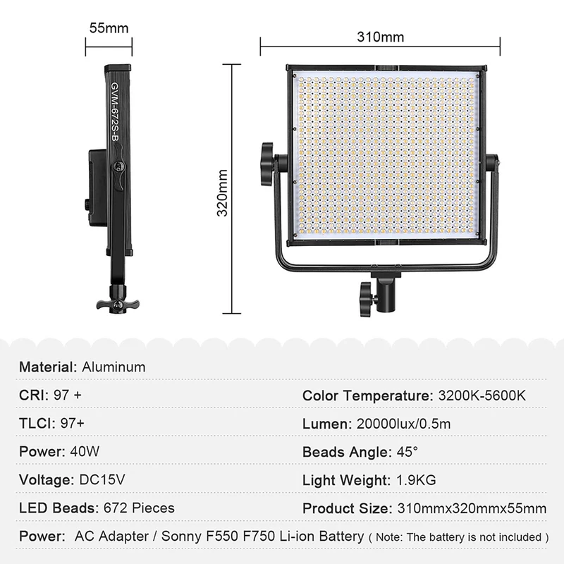 GVM-672S 40W High Beam High Brightness Bi-Color LED VIdeo Soft Light