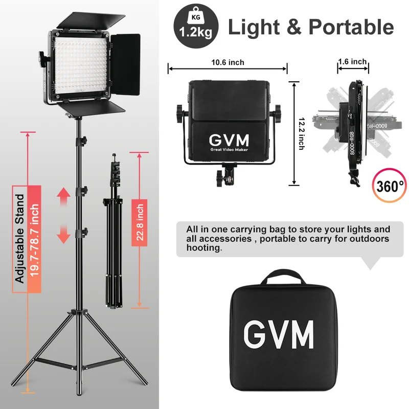 GVM-800D-6X 40W RGB Panel Light Bi-color LED Panel for Videography (1-Light Kit)