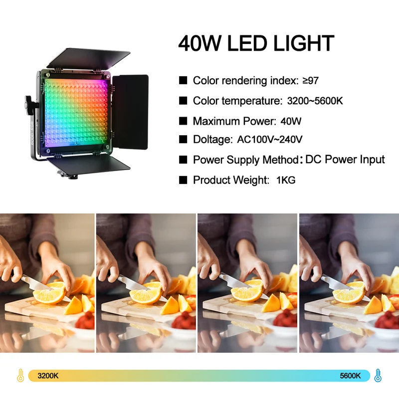 GVM-800D-6X 40W RGB Panel Light Bi-color LED Panel for Videography (1-Light Kit)