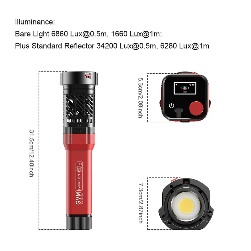 GVM-PD60C Built-in Battery Model 60W Flashlight (RGB)