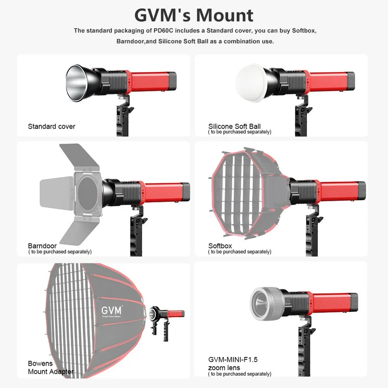 GVM-PD60C Built-in Battery Model 60W Flashlight (RGB)