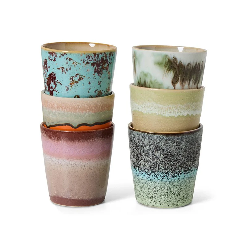 70's ceramics: Tassen-Set Surreal, Set von 6
