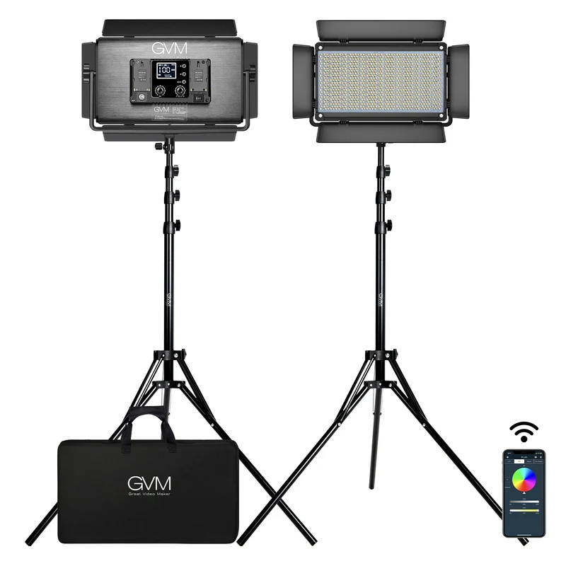(Open Box) GVM-1500D 75W Powerful Bi-color and RGB Video Panel Light（2-Light-kit)