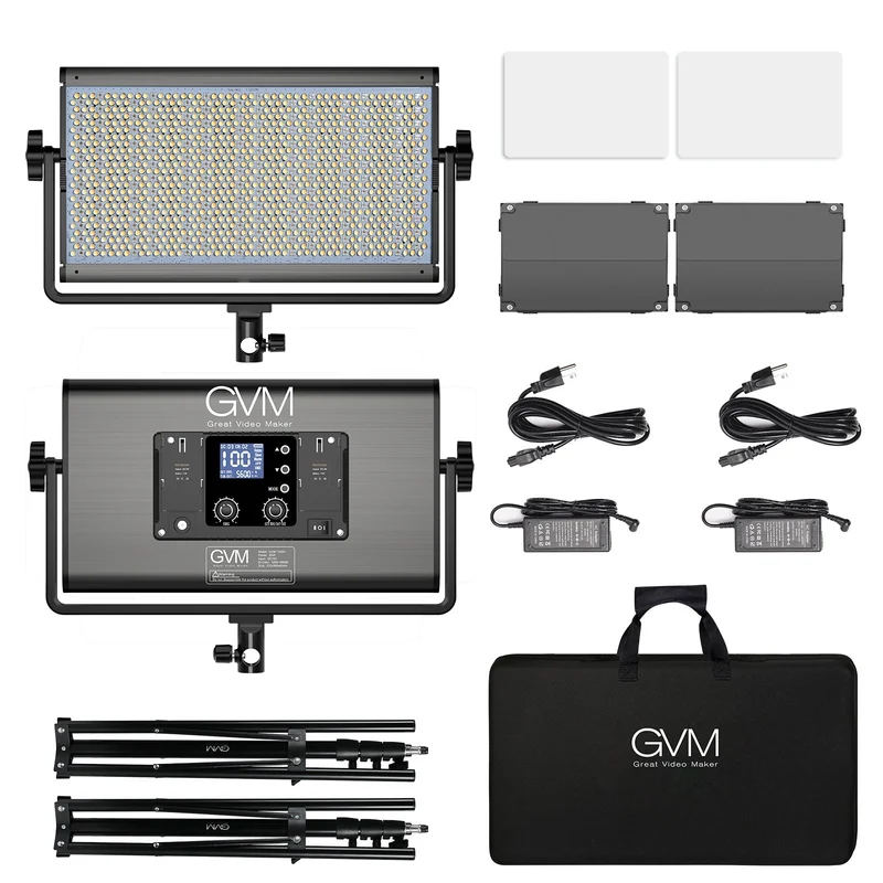 (Open Box) GVM-1500D 75W Powerful Bi-color and RGB Video Panel Light（2-Light-kit)