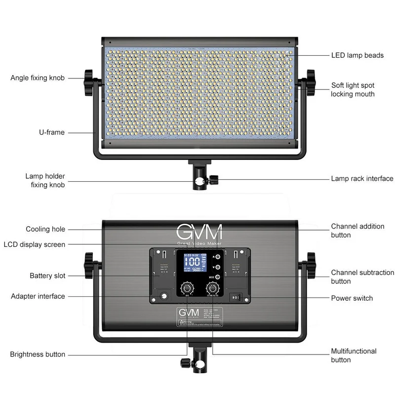 (Open Box) GVM-1500D 75W Powerful Bi-color and RGB Video Panel Light（2-Light-kit)