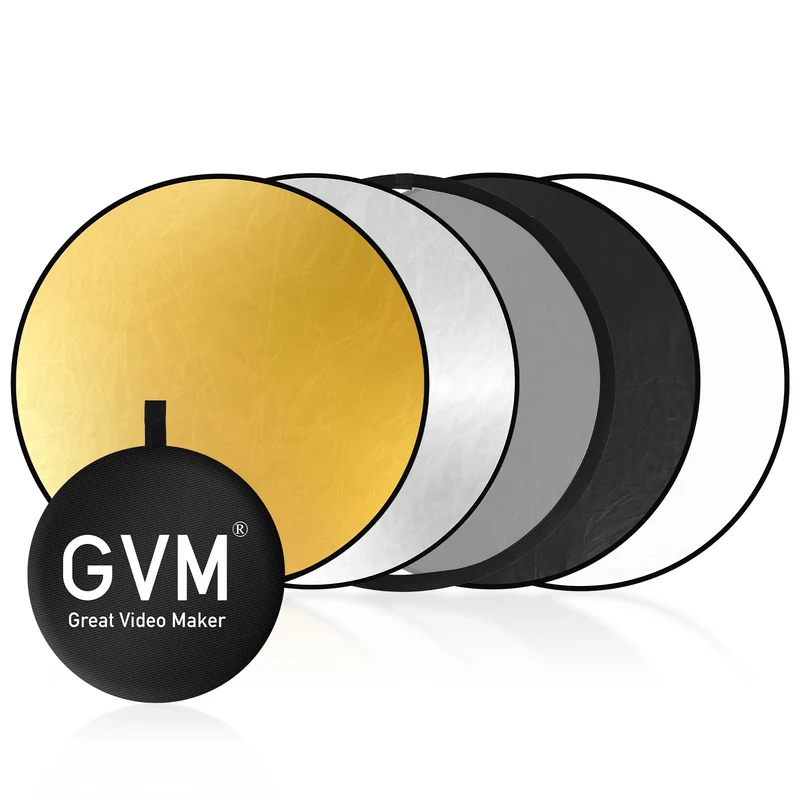 GVM 24 Inch/60cm Photography Reflector, 5 in 1 Reflector Photography Collapsible - Silver, Gold, White, Black, Translucent, Portable Light Reflector with Carry Bag for Outdoor Photography