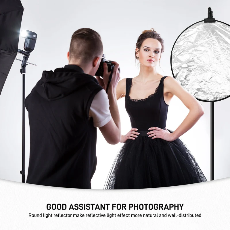 GVM 24 Inch/60cm Photography Reflector, 5 in 1 Reflector Photography Collapsible - Silver, Gold, White, Black, Translucent, Portable Light Reflector with Carry Bag for Outdoor Photography