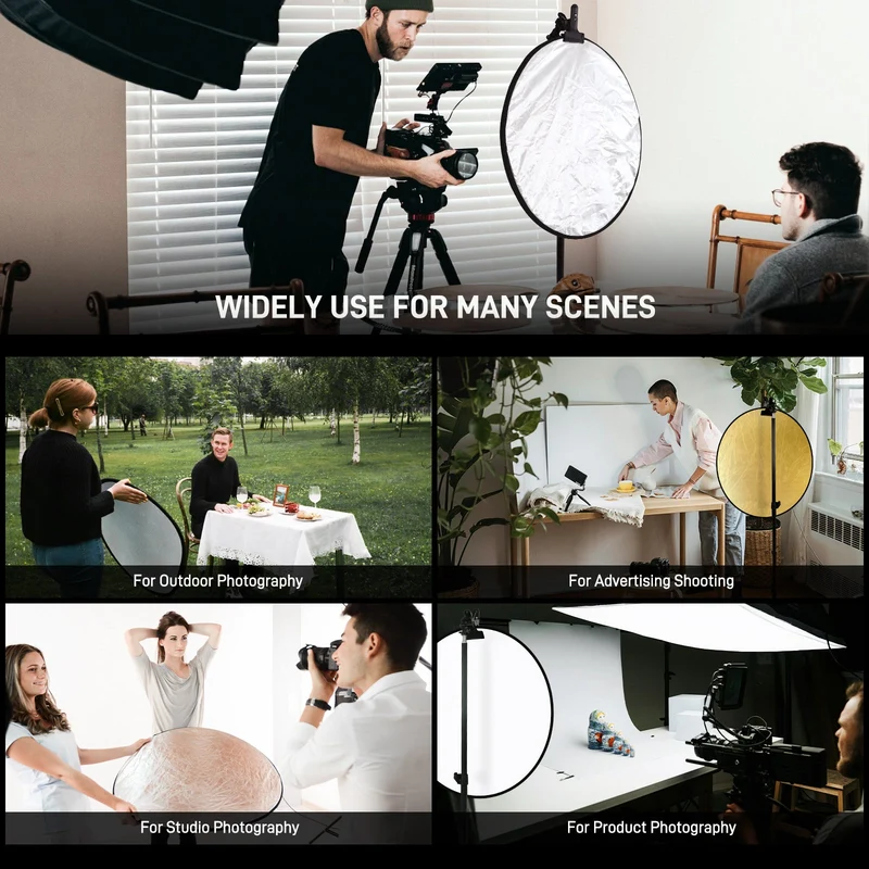 GVM 24 Inch/60cm Photography Reflector, 5 in 1 Reflector Photography Collapsible - Silver, Gold, White, Black, Translucent, Portable Light Reflector with Carry Bag for Outdoor Photography