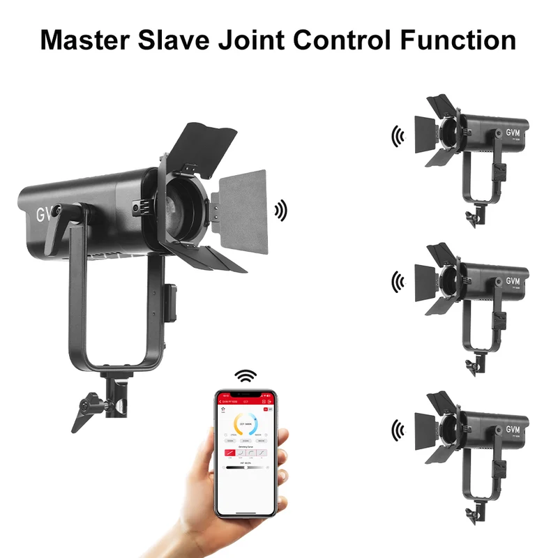 GVM 100W LED Video Light Focusing, Photography Lighting Kit Floodlight with Adjustable 15-45° Beam,30200lux@1m/2700K-6800K Continuous Lighting with Barn Doors for Product/Portrait/Video Recording