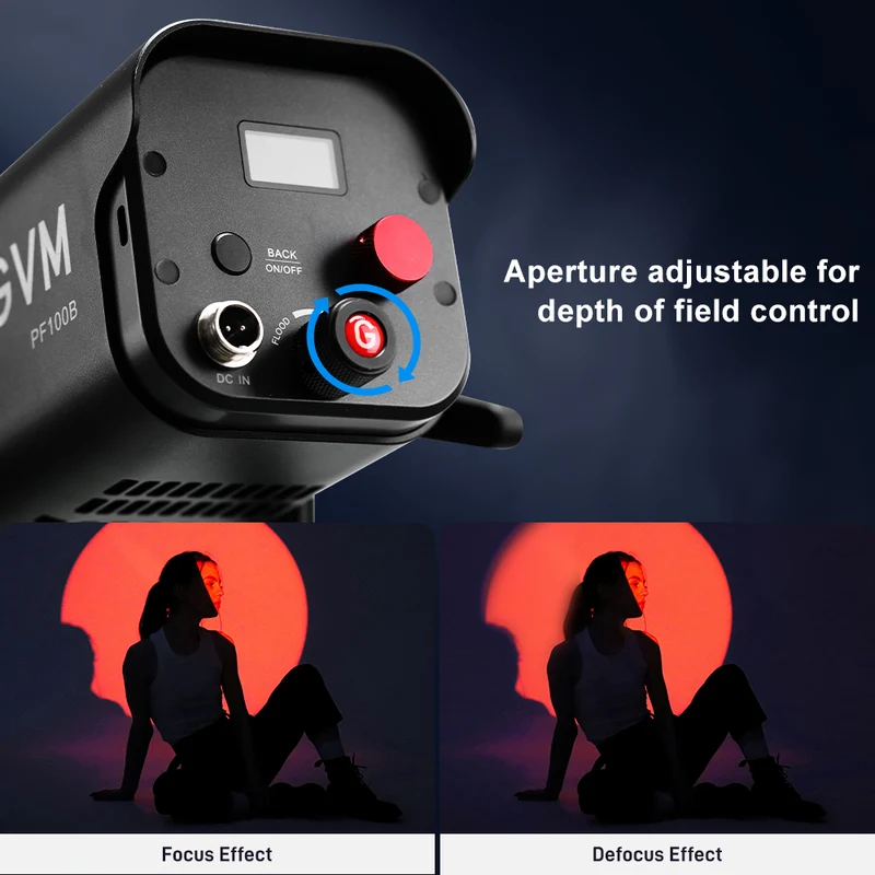 GVM 100W LED Video Light Focusing, Photography Lighting Kit Floodlight with Adjustable 15-45° Beam,30200lux@1m/2700K-6800K Continuous Lighting with Barn Doors for Product/Portrait/Video Recording