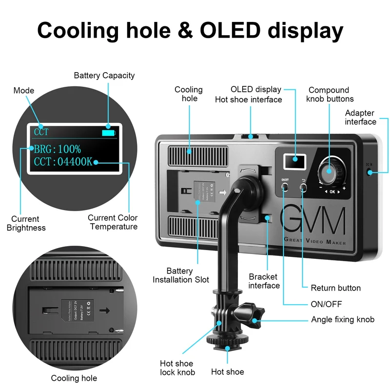 GVM-S20WB2L Dual-Light Set - Bi-Color Temperature On-Camera Lights - Adapter (9V/3A) 2m Cable Length - Desktop Stand