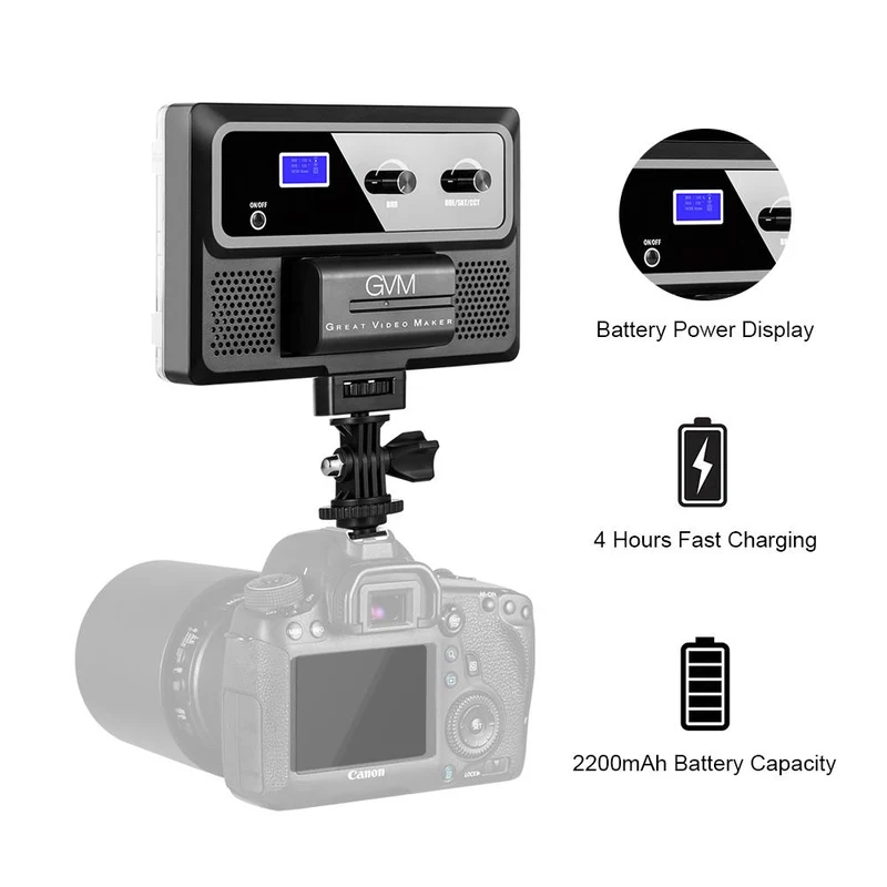 GVM RGB-10S2L Professional Video on Camera Video Light 2 Light Kit with Control Knob