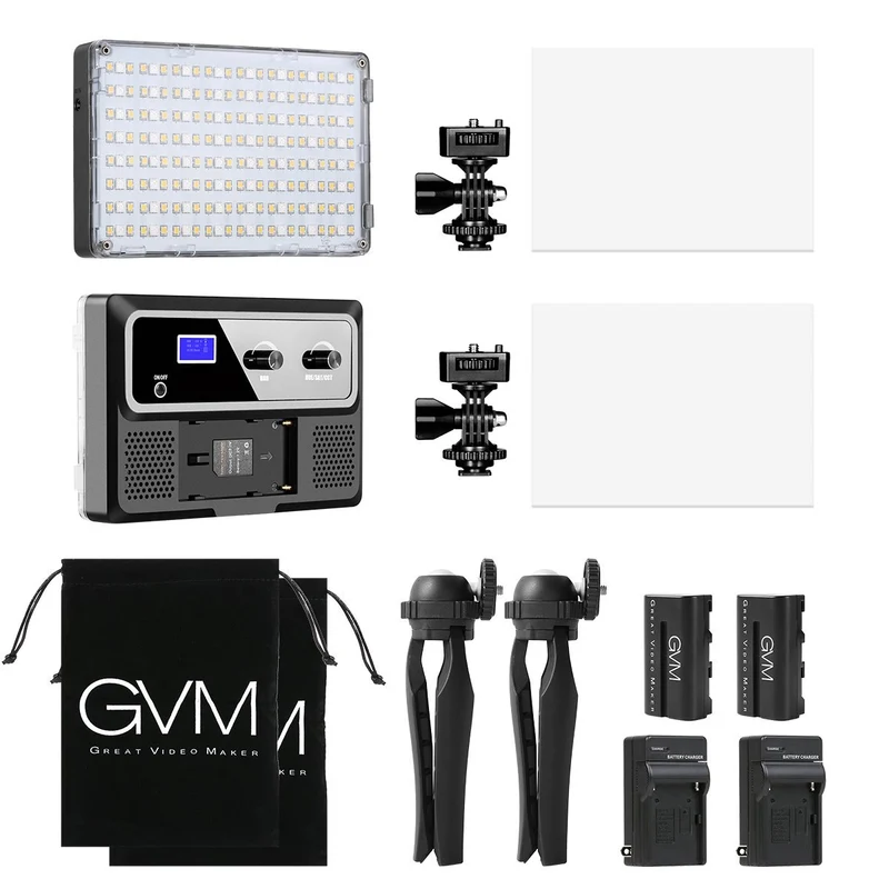 GVM RGB-10S2L Professional Video on Camera Video Light 2 Light Kit with Control Knob
