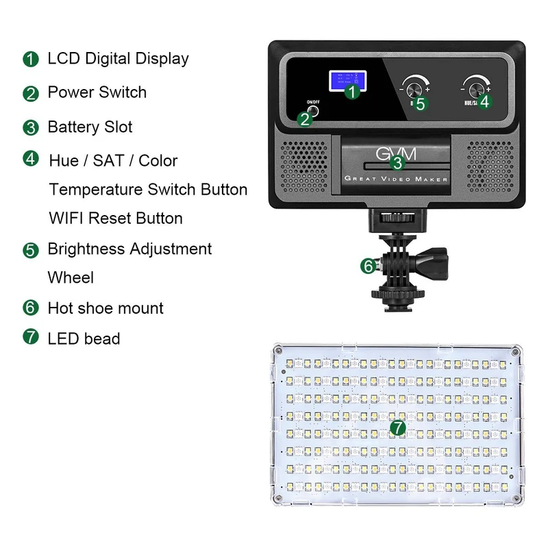 GVM-RGB-10S Professional Video RGB on Camera Video Light with Control Knob